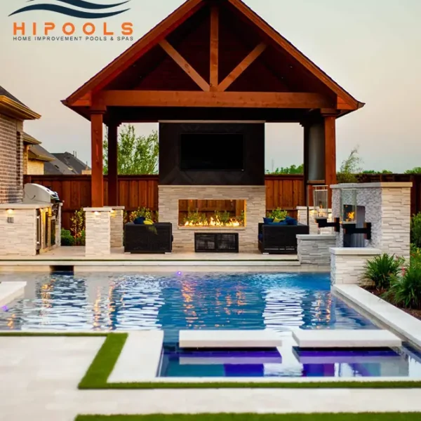 A collage of completed pools built by top builders in Atlanta, highlighting various designs and features